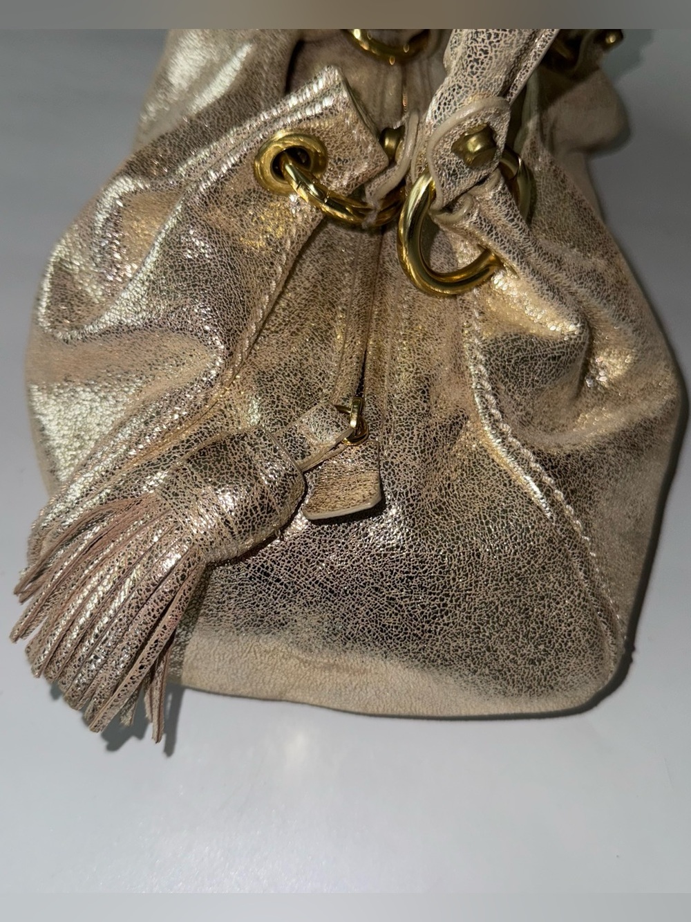 Vintage MOSCHINO Shimmering Gold Champagne Leather Italy Shoulder Hobo Bag - Picture 6 of 16